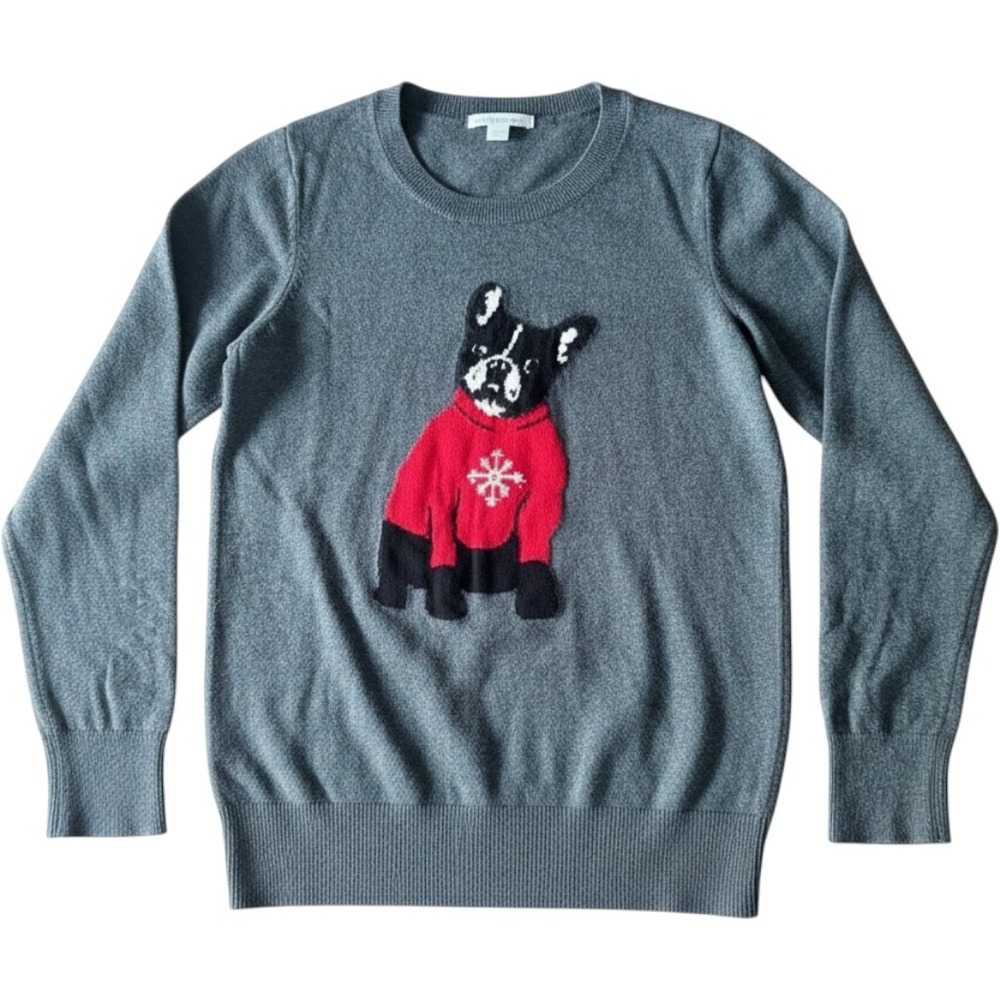 Westport 1962 Gray French Bulldog Sweater Sequin Snowflake Small Dog Frenchie